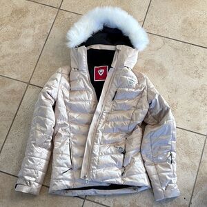 Rossignol Women's Quilted Ski Jacket with Faux Fur Hood - Beige